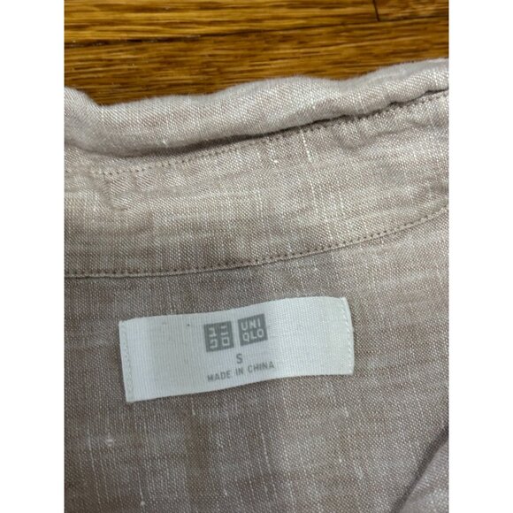 Uniqlo Womens Linen Button Up Blouse Size Small Beige Long Sleeve Shirt - Picture 4 of 6